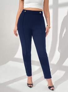Auralis Plus High Waist Seam Detail Pants - Navy Blue - View 3