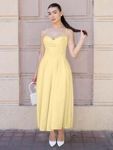 Andrea Bello Vestido camisero de color liso y elegante que estrecha la cintura de la mujer - Amarillo - Ver 4