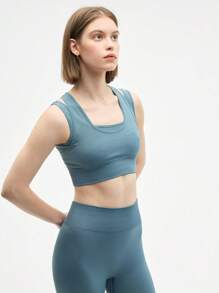 Eassivo Damen Set aus einfarbiger 2-in-1 Kurze Weste und Leggings für den Sport