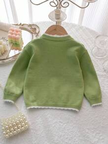 Baby Girl Cute Knitted Cardigan Sweater Baby Sweater With Bows Fall Winter - Green - View 2