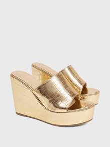 Sugerpunk 圆头户外水钻装饰时尚绿色露趾坡跟厚底凉鞋女式