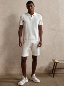 Manfinity Homme 2pcs Men's Casual Solid Color Knitted Short Sleeve Top And Shorts Set - White - View 6