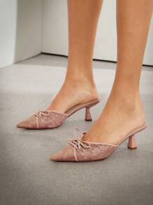 SHUZIA Women Comfortable Elegant Lace Pointy Toe Kitten Heel Mules - Apricot - View 2