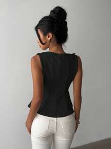 Aloruh Women's Elegant Sleeveless Casual Shirt - Black - View 2