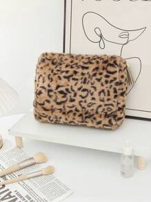 SHEIN 1 szt. Duża pojemność wielofunkcyjna torba podróżna do pielęgnacji, kosmetyczka z nadrukiem w panterkę, przenośna pielęgnacja skóry i przybory toaletowe, pluszowa kosmetyczka z nadrukiem w panterkę, duża pojemność, wysokiej jakości i słodka torba do przechowywania - Kolor khaki - Zobacz 9