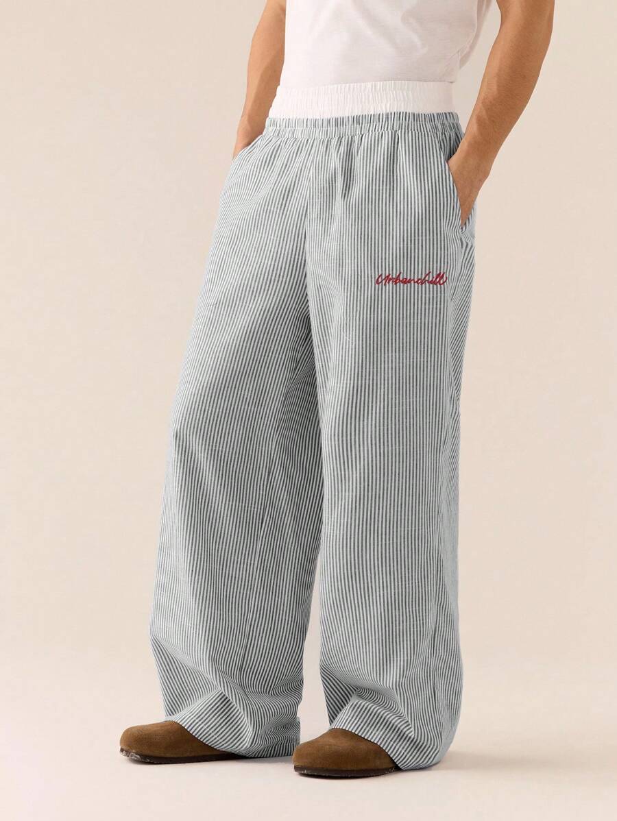 SWAVVY 男士梭织休闲日常宽松直筒条纹拼接腰裤，青年风格，秋季