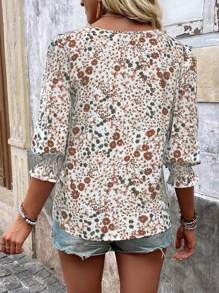 SHEIN LUNE Women Random Print Round Neck Long Sleeve Shirt (Pattern Randomly Cut) - Khaki - View 2