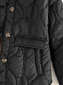 SHEIN 青少年女孩宽松休闲简约舒适豹纹印花圆领弧形下摆夹克 - 黑色 - 查看 5