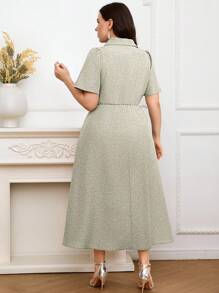 Modelyn Plus Size Summer Solid Color Square Neck Short Sleeve Women's Dress Long Evening Dresses - Green - View 6