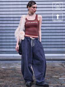 COUREZ Jeans a palloncino oversize con vita elasticizzata e lavaggio antracite, in cotone vintage stile Y2K