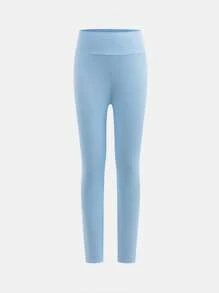 SHEIN 3pcs Set Tween Girls Slim Fit Solid Color Casual Comfort Leggings - Baby Blue - View 10