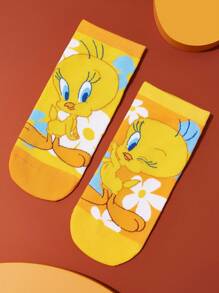 LOONEY TUNES X SHEIN 3 双柔软透气吸湿排汗休闲女士踝袜，带崔弟和路跑者图案，时尚可爱的粉色和蓝色短袜，加固脚趾和脚跟，经久耐用，四季百搭 - 彩色 - 查看 8