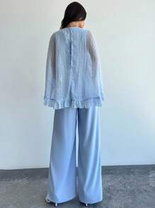 Firerie Mono de mujer con capa romántica y elegante de cuello en V en azul, con volantes en el bajo, ropa casual y de vacaciones, adecuado para el verano y la temporada de graduación - Azul - Ver 5