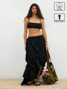 COUREZ Falda larga asimétrica fruncida / Conjunto de ropa de verano para mujer Y2K Ropa de verano Salir Prendas 100% algodón Vintage