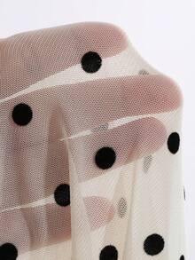 Dazy Tall Women's Round Neck Fitted Long Sleeve Casual Top With Flocked Polka Dot Mesh - Multicolor - View 9