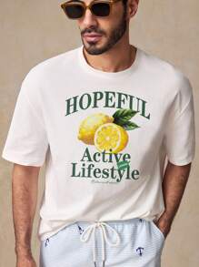 HIMLAND Camiseta ajustada de hombre blanca con estampado de limón casual
