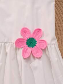 SHEIN 女童针织花卉翻领无袖开衫连衣裙，休闲夏装 - 白色 - 查看 5