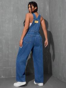 SHEIN CURVE+ Plus Size Women Cowgirl Blue Denim Sleeveless Jumpsuit, Non-Stretchy Casual Overalls For Spring - Blue - View 2