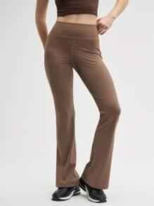 Eassivo Eassivo Women's High Waist Solid Color Flared Leggings Pants Low Impact Yoga Daily - Khaki - View 5