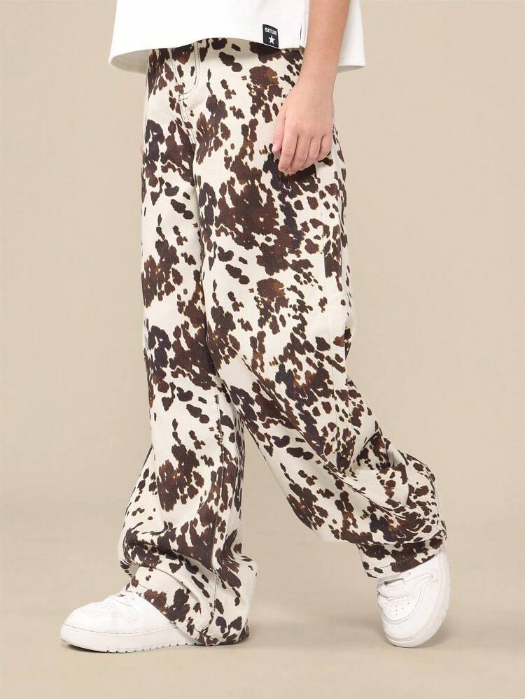 Pantalon large à imprimé vache et coupe ample