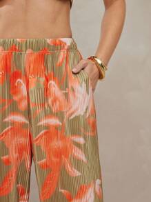 L'Amorae 花卉印花褶皱阔腿裤夏日假期 - 彩色 - 查看 2