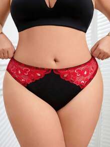 SHEIN Plus Size Lace Patchwork Thong Panty, 1pc - Multicolor - View 2