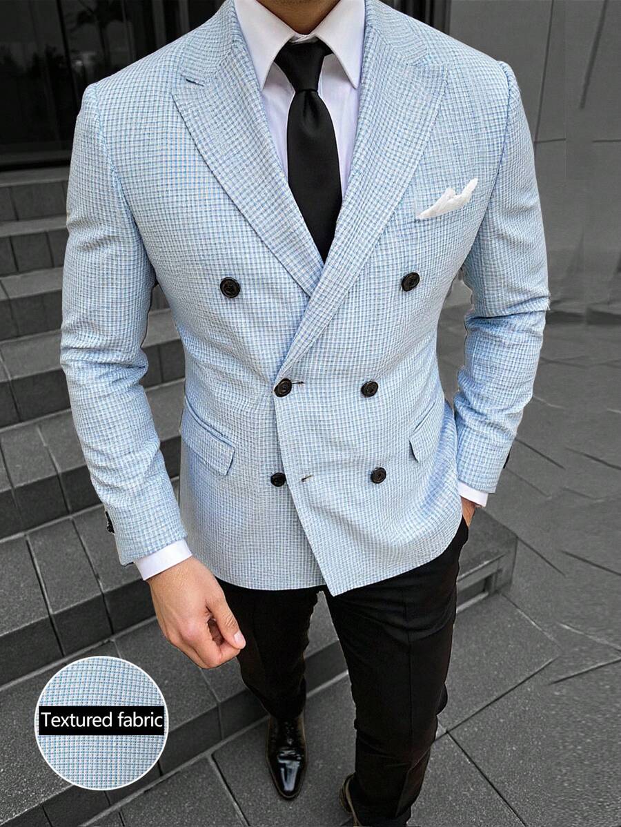 Calvornis 男士商务风格图案印花尖领双排扣西装套装（含夹克和裤子）