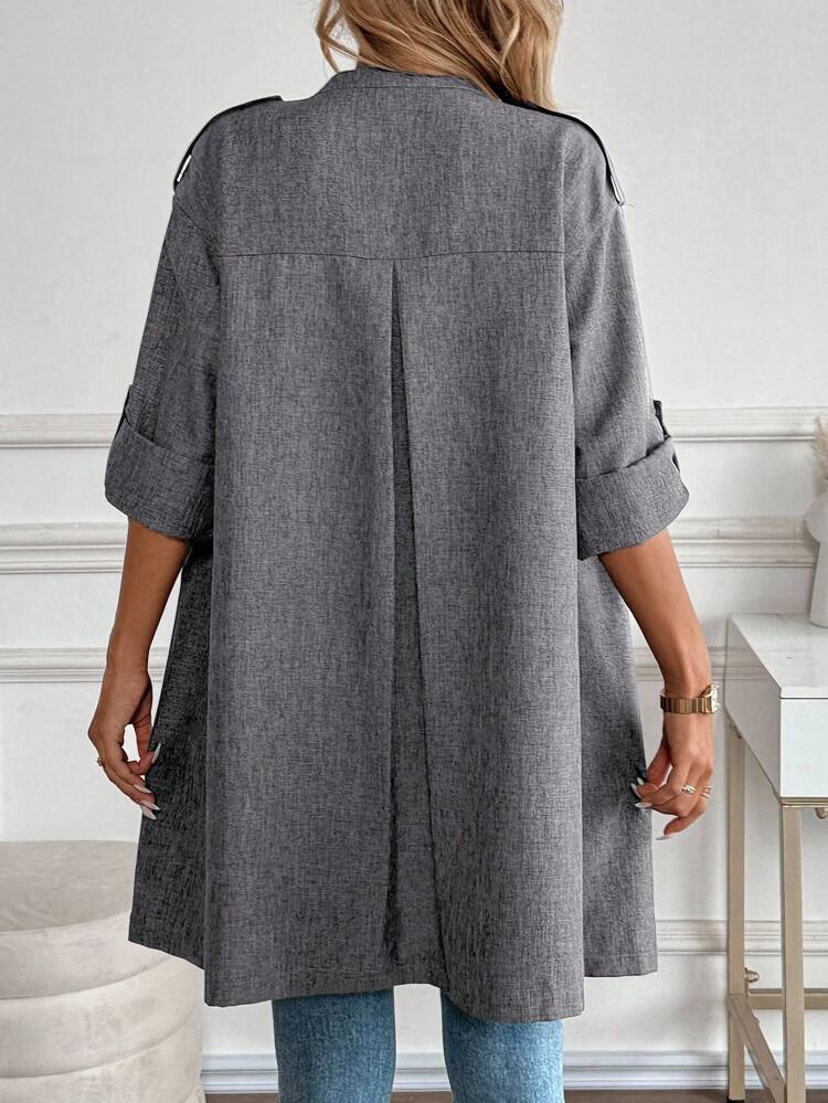 Veste longue décontractée à manches longues simple et unie pour femmes, veste grise, veste longue pour femmes, cardigan gris, veste longue grise pour femmes, veste grise pour l'automne/l'hiver