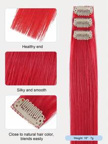 9AM Hair Colored Clip In Hair Extensions 100% Real Human Hair 18 Inch 3 Chiếc Đỏ/Xanh Dương/Xanh Lá/Hồng/Cam Vô Hình Thẳng Highlight Nhiều Màu Sắc Tóc Giả Cầu Vồng Cho Phụ Nữ/Bé Gái - Nhiều màu - Xem 3