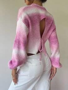 SHEIN EZwear Fall Women Clothes Oversized Gradient Drop Shoulder Short Pullover Cute Sweater, Autumn Back To School Y2k Street Wear - Pink - View 2