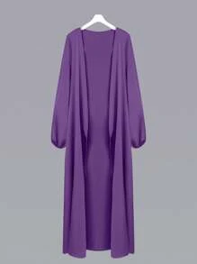 Al Najma 女士纯色灯笼袖阿拉伯风格外套，休闲长袍，适合日常休闲/家居服紫色长袍紫色开衫长款紫色开衫紫色掸子女士紫色外套 - 紫色 - 查看 1