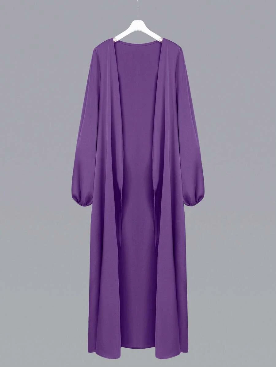 Al Najma 女士纯色灯笼袖阿拉伯风格外套，休闲长袍，适合日常休闲/家居服紫色长袍紫色开衫长款紫色开衫紫色掸子女士紫色外套 - 紫色 - 查看 1