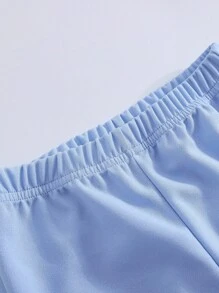 2 piezas de conjunto de ropa para niñas, blusa de manga larga ajustada con decoración de perlas y pantalones acampanados, para primavera/otoño