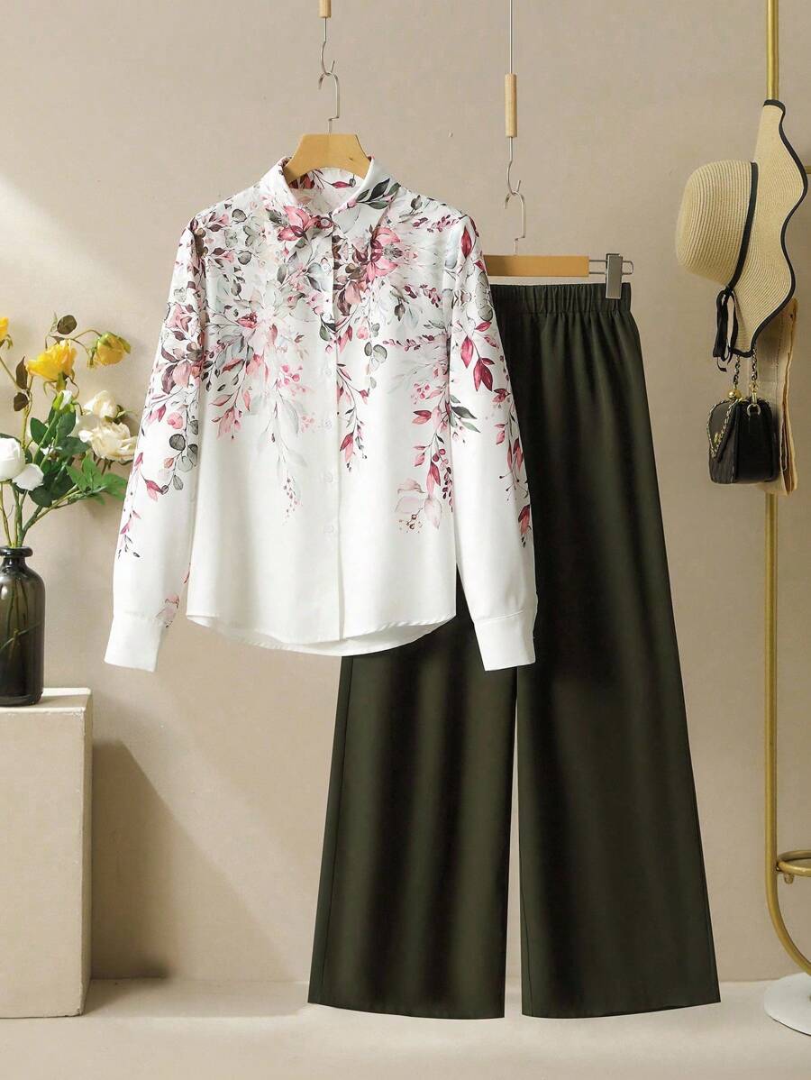 SHEIN Lacomfia Women Two Pieces Outfits For Daily Wear Shirt Sets For Women Fall Cloth For Women - Multicolor - View 1