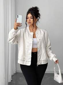 Elenzga 大码中国风纽扣宽松休闲通勤百搭提花夹克大码夹克女装大码女式西装外套中国结夹克 - 杏色 - 查看 3