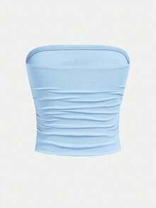 SHEIN Teen Girls Simple Comfortable Ruched Bandeau Bras - Baby Blue - View 2