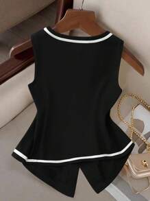 SHEIN Clasi Plus Size Women Casual Simple Contrast Color Design Thin Jacket Winter Fall Autumn - Black - View 2