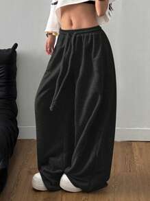 Coolane 女士夏季街头休闲宽松弹力腰带舒适弯刀裤 - 黑色 - 查看 3