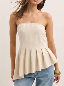 Nöista Elegant Apricot Summer Off Shoulder Top With Ruffle Hem,Vacation Luxury Every Day Look Wedding Party Festival - Apricot - View 6