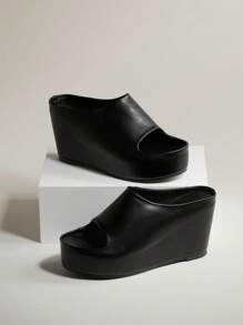 SHUZIA 女士舒适耐穿一脚蹬坡跟凉鞋 - 黑色 - 查看 2