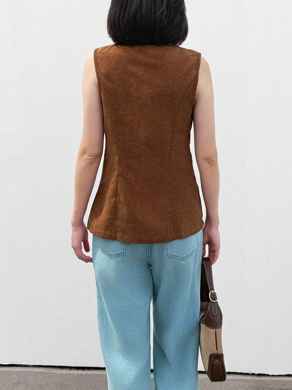 Women Solid Color Sleeveless Pocket Front Button Casual Tank Top, For Everyday Wear Autumn Winter Clothes For Women