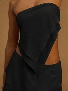 MUSERA Top tube asymétrique en lin avec overlay, pour Ibiza, vacances, plage. Top foulard pour festival, soirée de Noël