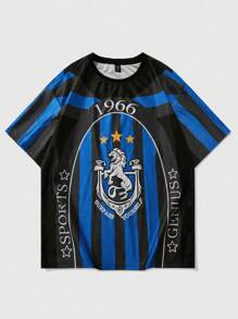 ROMWE MEN Prep Camiseta masculina de basquete azul e preta, esportiva casual e confortável, manga curta - Multicolorido - Visão 1