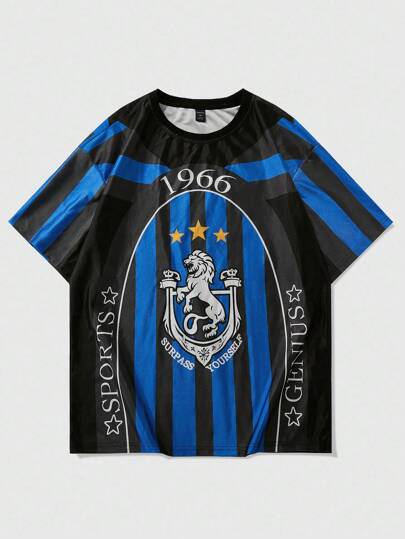 Prep Men's Blue & Black Basketball Jersey T-Shirt, Casual Sports Short Sleeve