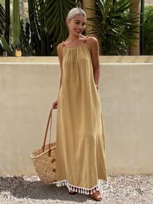 Livesso Robe ample avec détails de perles sans manches, convenant pour les vacances d'été