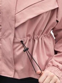 Gameset SHEIN Sport Chaqueta deportiva con capucha, mangas raglán y cordón de ajuste en la cintura, en color liso para mujer - Rosa - Ver 7