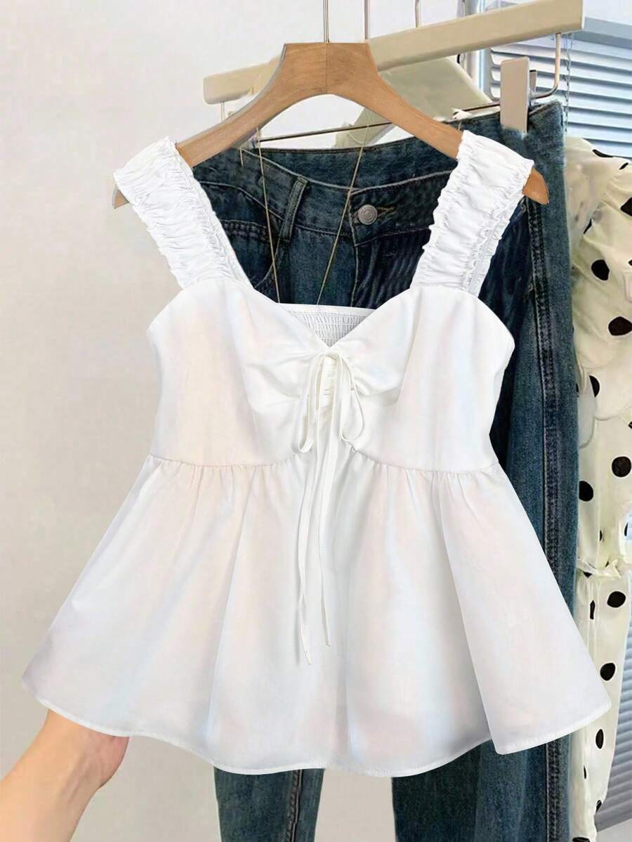 EMERY ROSE 大码女式蝴蝶结吊带背心，带垂坠细节 - 白色 - 查看 1