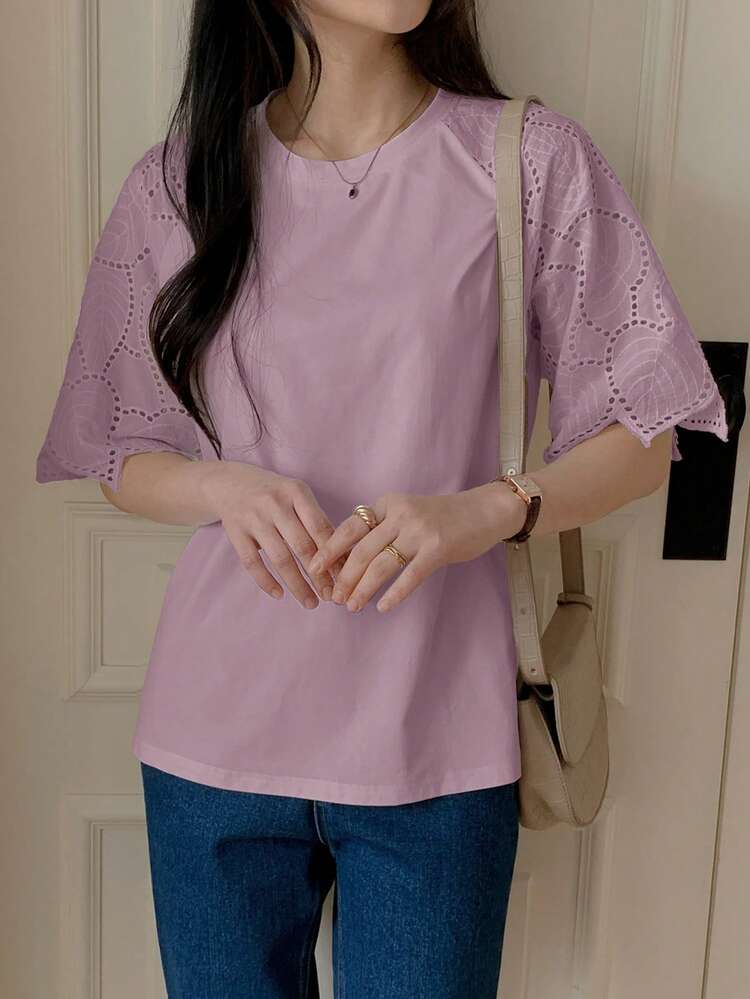 Women's Lace Patchwork Elegant City Casual Short Sleeve T-Shirt Summer