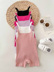 Baby Girl Casual Knitted Solid Color Halter Romper Set, 5pcs