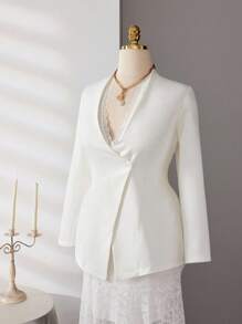 Celure Plus Size Plain V-Neck Long Sleeve Versatile Elegant Office Blazer